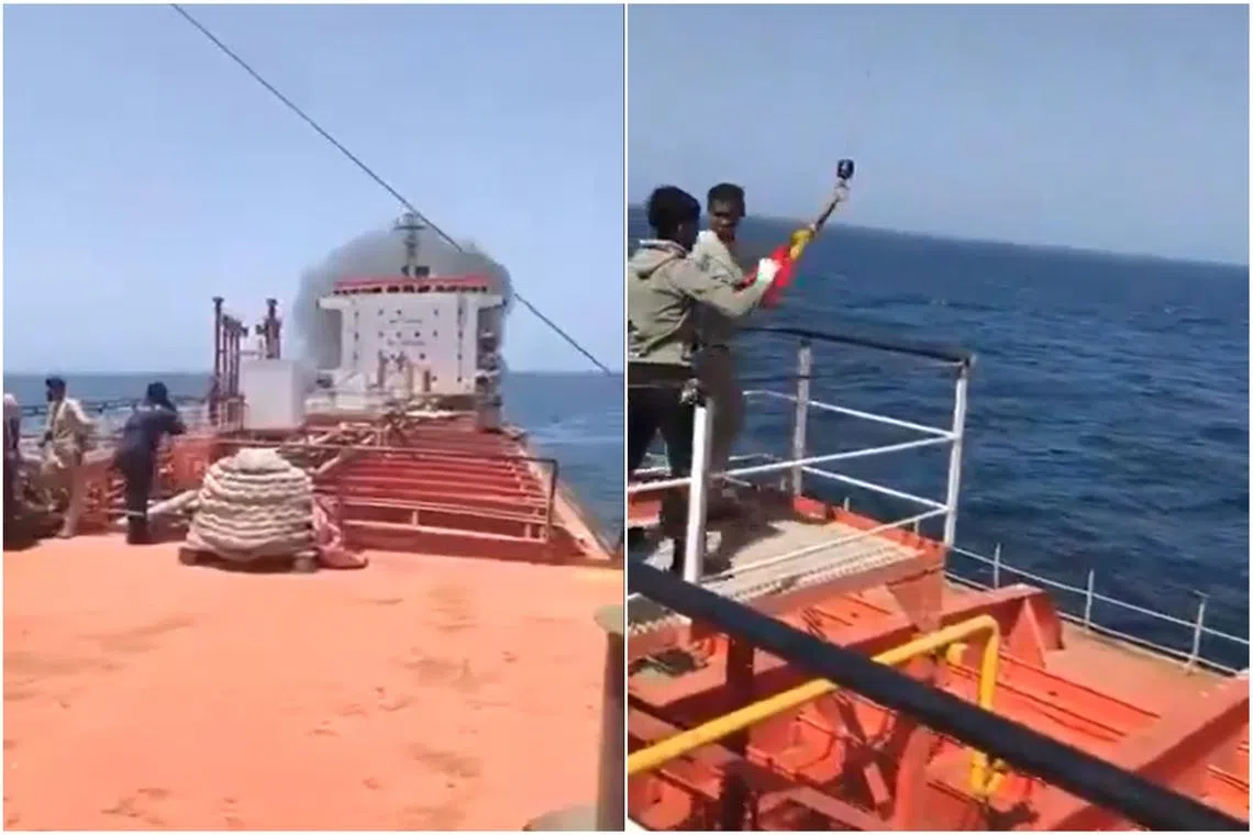 A fire had been reported on the vessel, but all 24 Indian crew members onboard were safe, India's shipping ministry said.