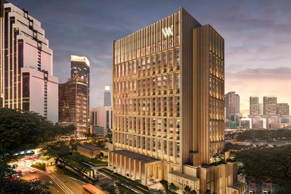 The hotel exterior of the Waldorf Astoria Kuala Lumpur.