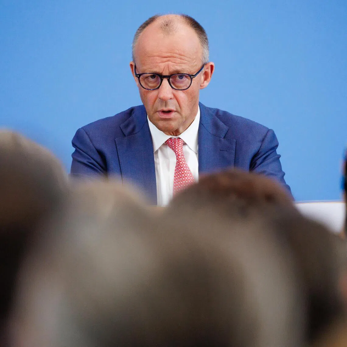 Chancellor Friedrich Merz taking part in Germany’s traditional summer press conference in Berlin on July 15.