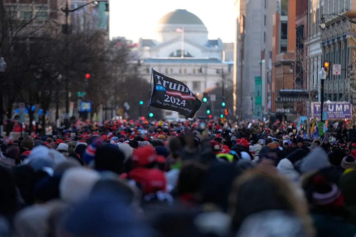 Supporters of President-elect Donald Trump awaiting his inauguration ceremony in Washington on Jan 20, 2025.