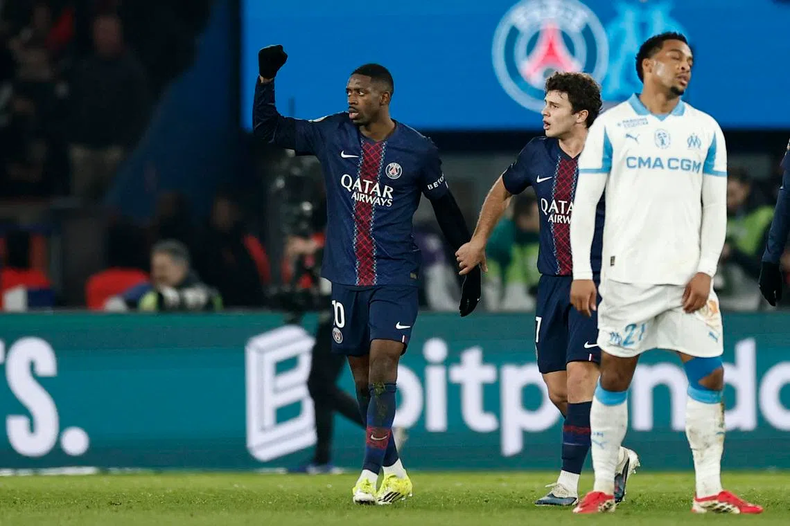 Dembele double lays platform for PSG's 5-0 rout of Marseille