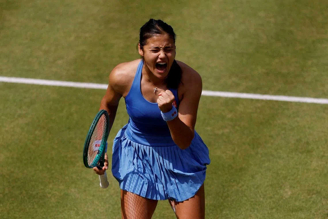 FILE PHOTO: Tennis - Queen's Club Championships - Queen's Club, London, Britain - June 13, 2026 Britain's Emma Raducanu reacts during her quarter final match against Uzbekistan's Kamilla Rakhimova Action Images via Reuters/Andrew Couldridge/File Photo