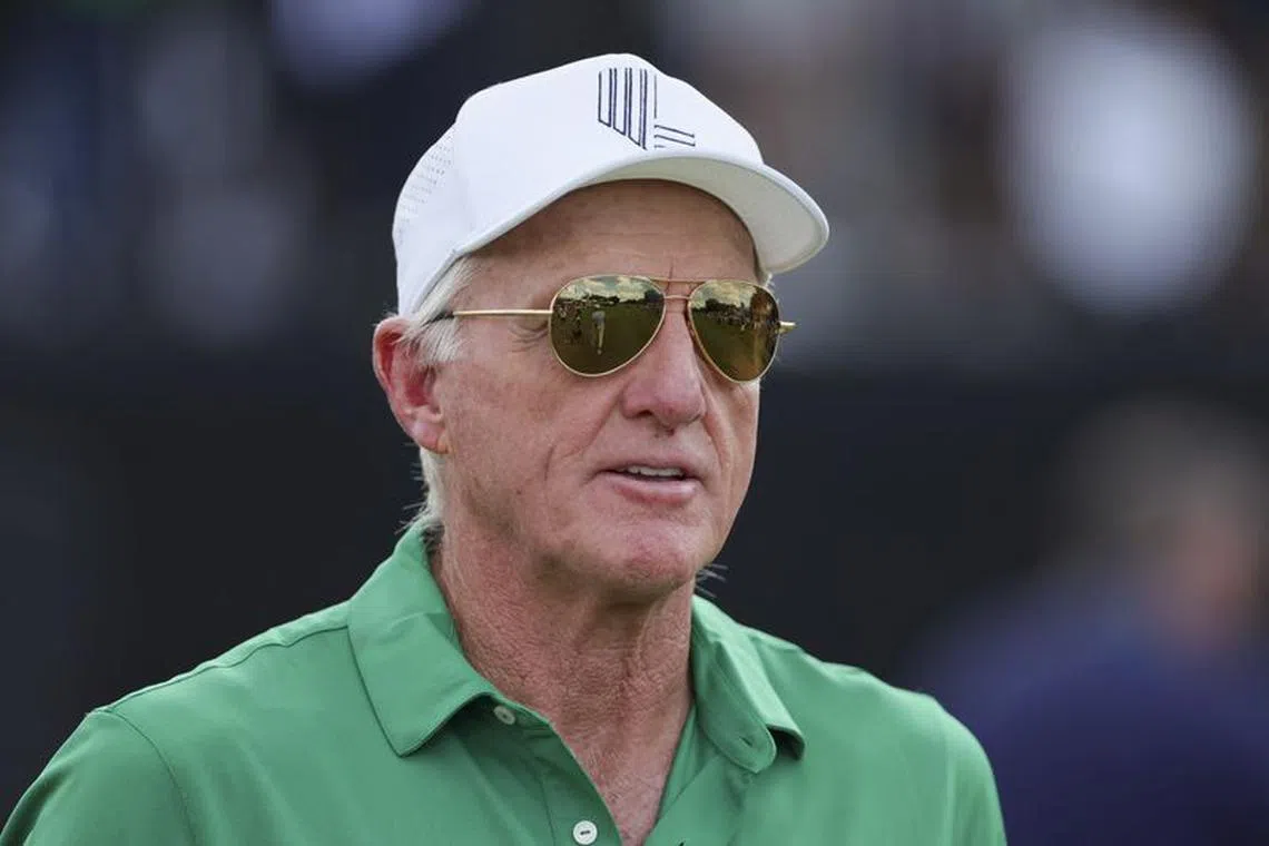 Oct 20, 2023; Doral, Florida, USA; LIV Golf CEO and commissioner Greg Norman looks on during the first round of the LIV Golf Miami golf tournament at Trump National Doral. Mandatory Credit: Sam Navarro-USA TODAY Sports/ File photo