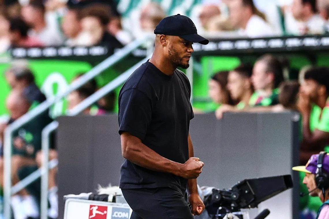 Bayern Munich coach Vincent Kompany has a winning start in the Bundesliga, after his side came from behind to beat Wolfsburg 3-2 on Aug 25.