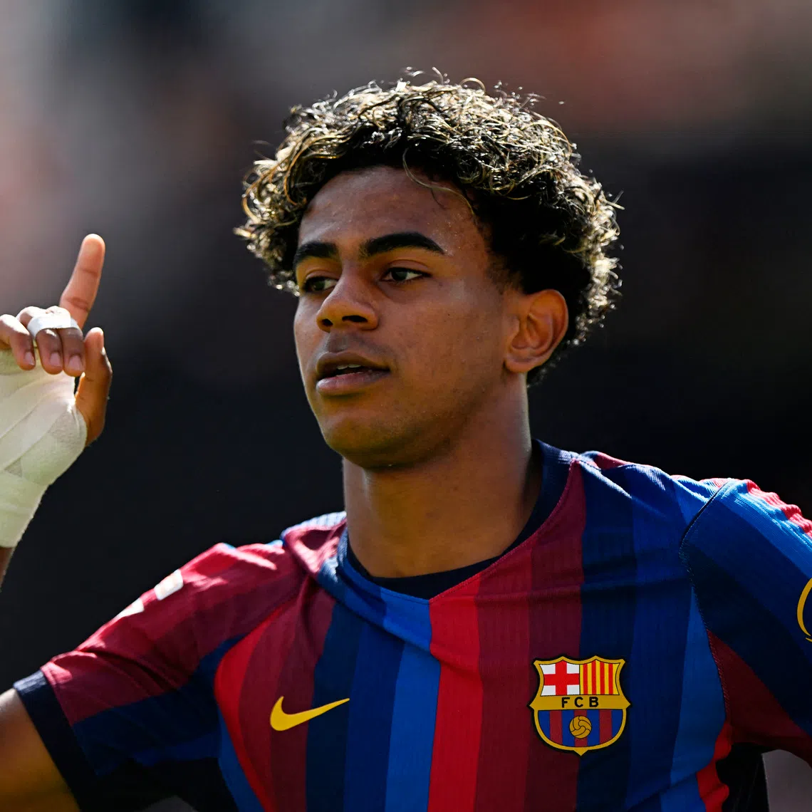 Soccer Football - LaLiga - Valencia v FC Barcelona - Estadio de Mestalla, Valencia, Spain - September 6, 2026 FC Barcelona's Lamine Yamal celebrates scoring their first goal REUTERS/Pablo Morano