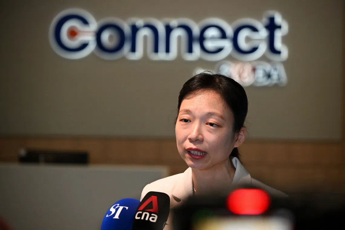 Acting Minister for Manpower Jasmin Lau speaking to media on Sept 16.