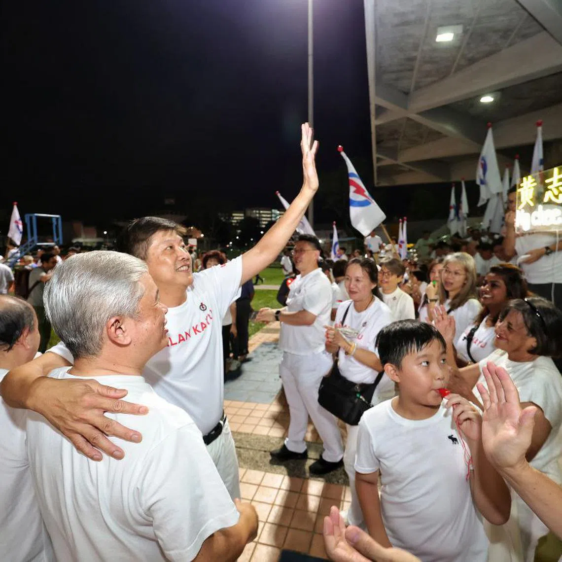 The PAP's Jalan Kayu candidate Ng Chee Meng with supporters at Yio Chu Kang Stadium on May 3.