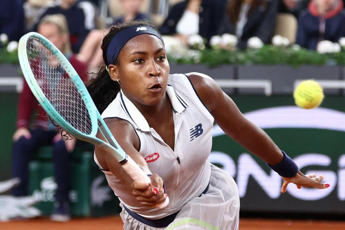 Coco Gauff of the US in action against Slovenia's Tamara Zidansek.