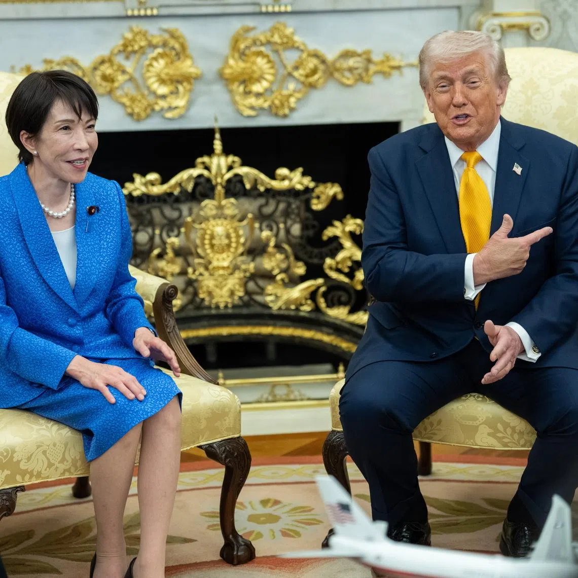 US President Donald Trump with Japanese Prime Minister Sanae Takaichi in the Oval Office on March 19. 