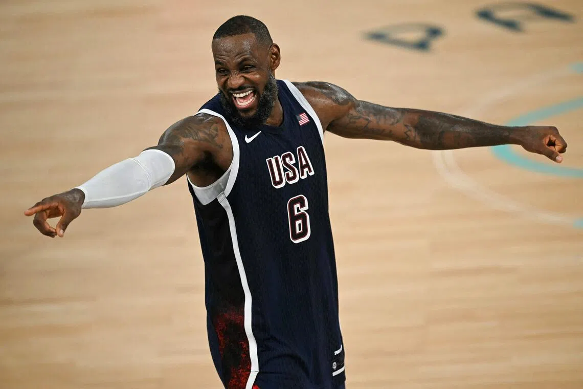 LeBron James celebrating the United States’ triumph at the 2024 Paris Olympics.