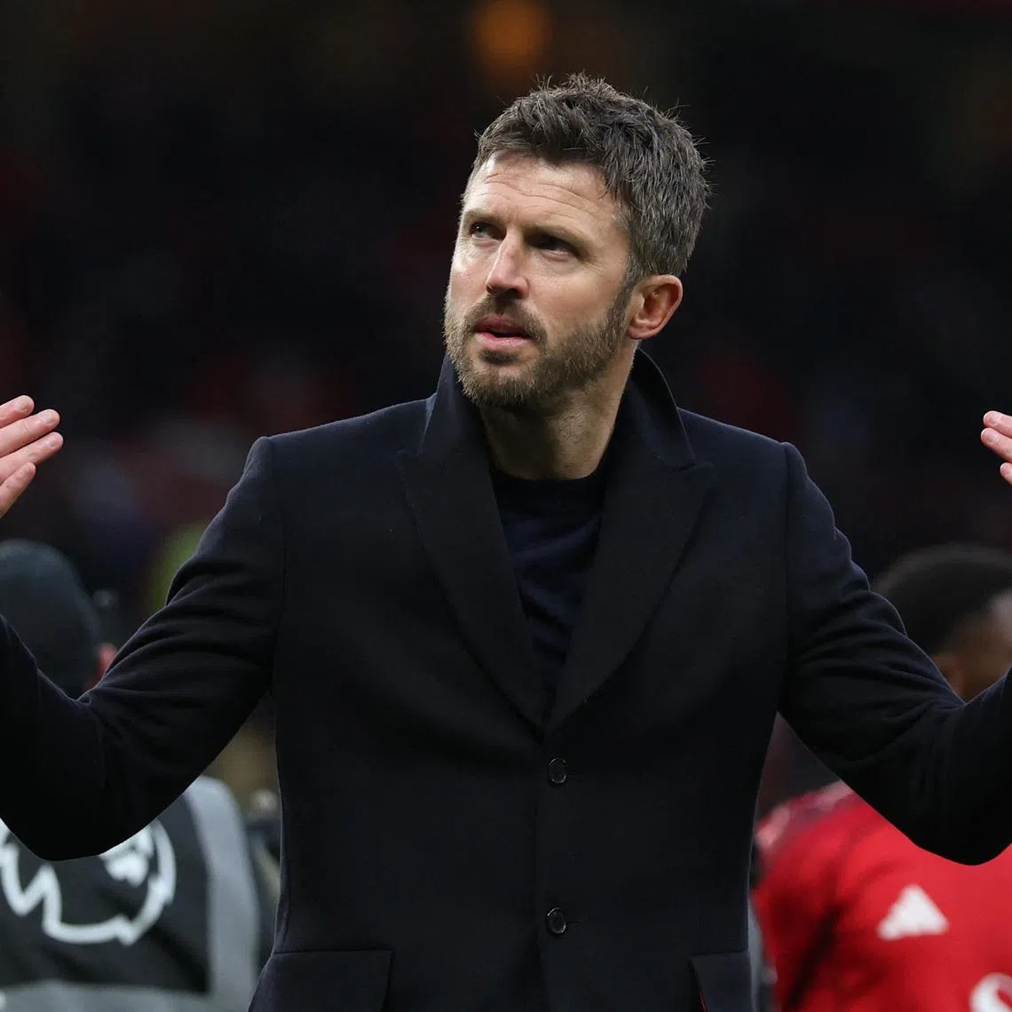 Soccer Football - Premier League - Manchester United v Fulham - Old Trafford, Manchester, Britain - February 1, 2026 Manchester United manager Michael Carrick gestures after the match REUTERS/Phil Noble
