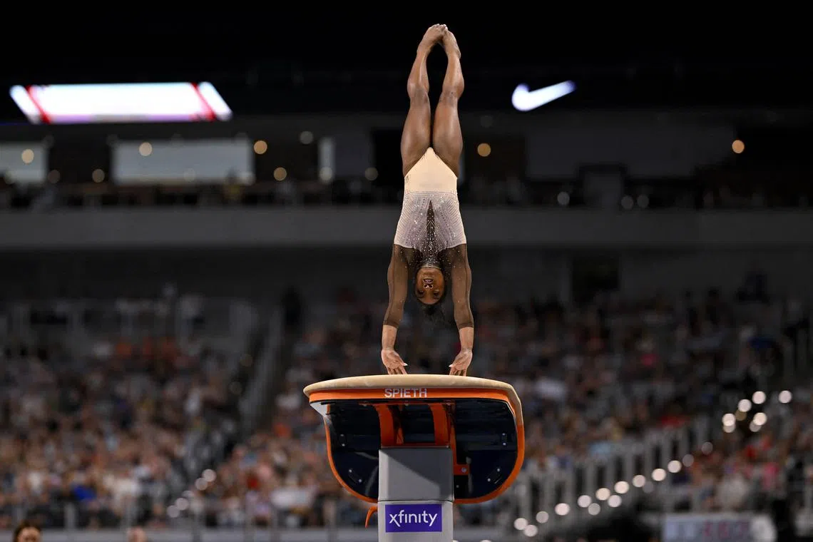 Simone Biles (above) was almost six points clear of runner-up Skye Blakely.