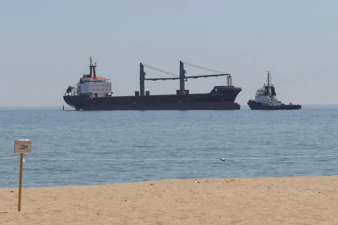FILE PHOTO: The Barbados-flagged general cargo ship Fulmar S arrives to the sea port in Chornomorsk after restarting grain export, Ukraine August 7, 2022. REUTERS/Serhii Smolientsev/File Photo