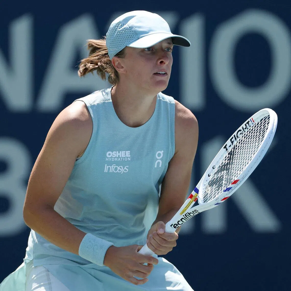 Poland’s Iga Swiatek in action against Sara Bejlek, of Czechia, on Aug 4.