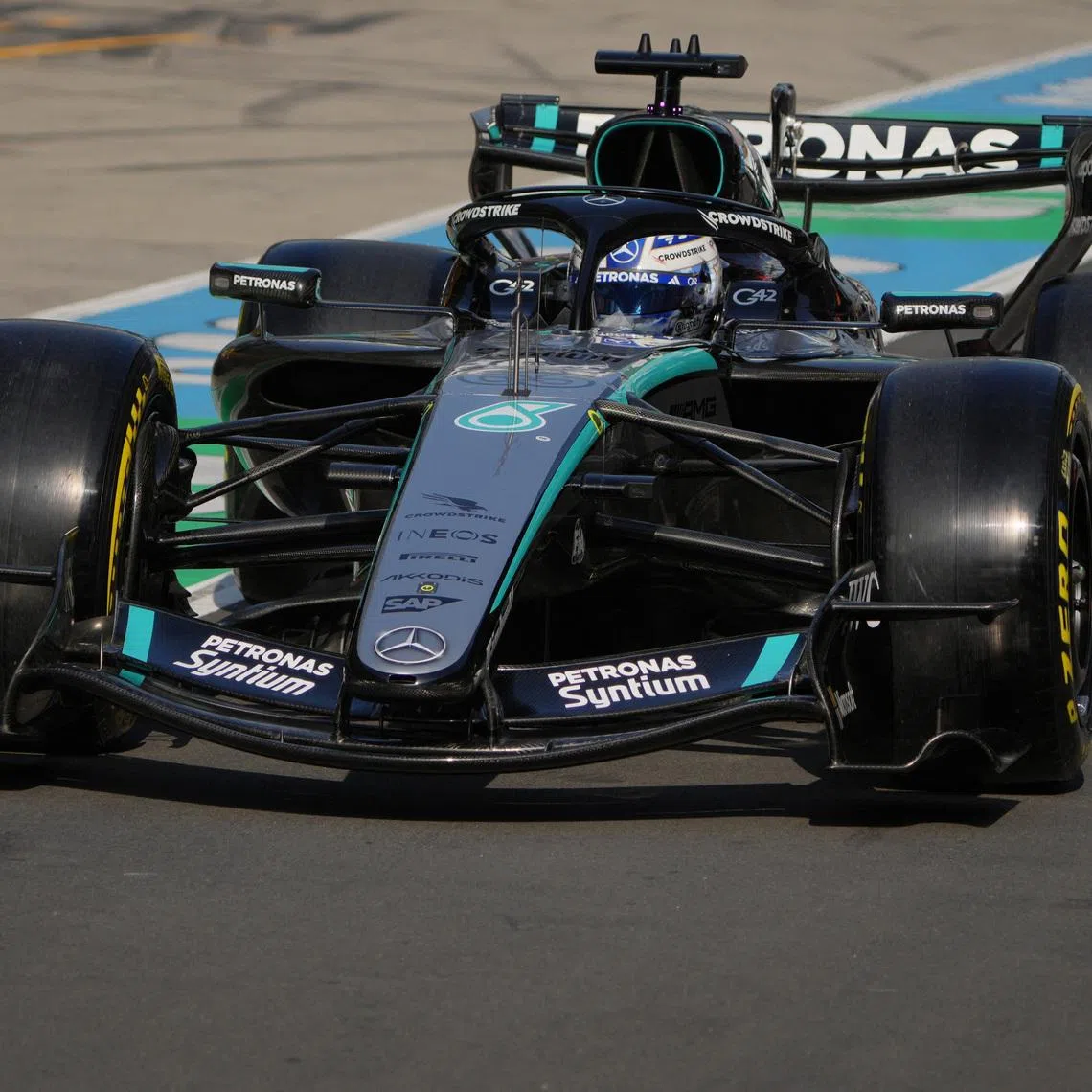 Formula One F1 - Chinese Grand Prix - Shanghai International Circuit, Shanghai, China - March 13, 2026 Mercedes' George Russell in action during sprint qualifying Pool via REUTERS/Andy Wong