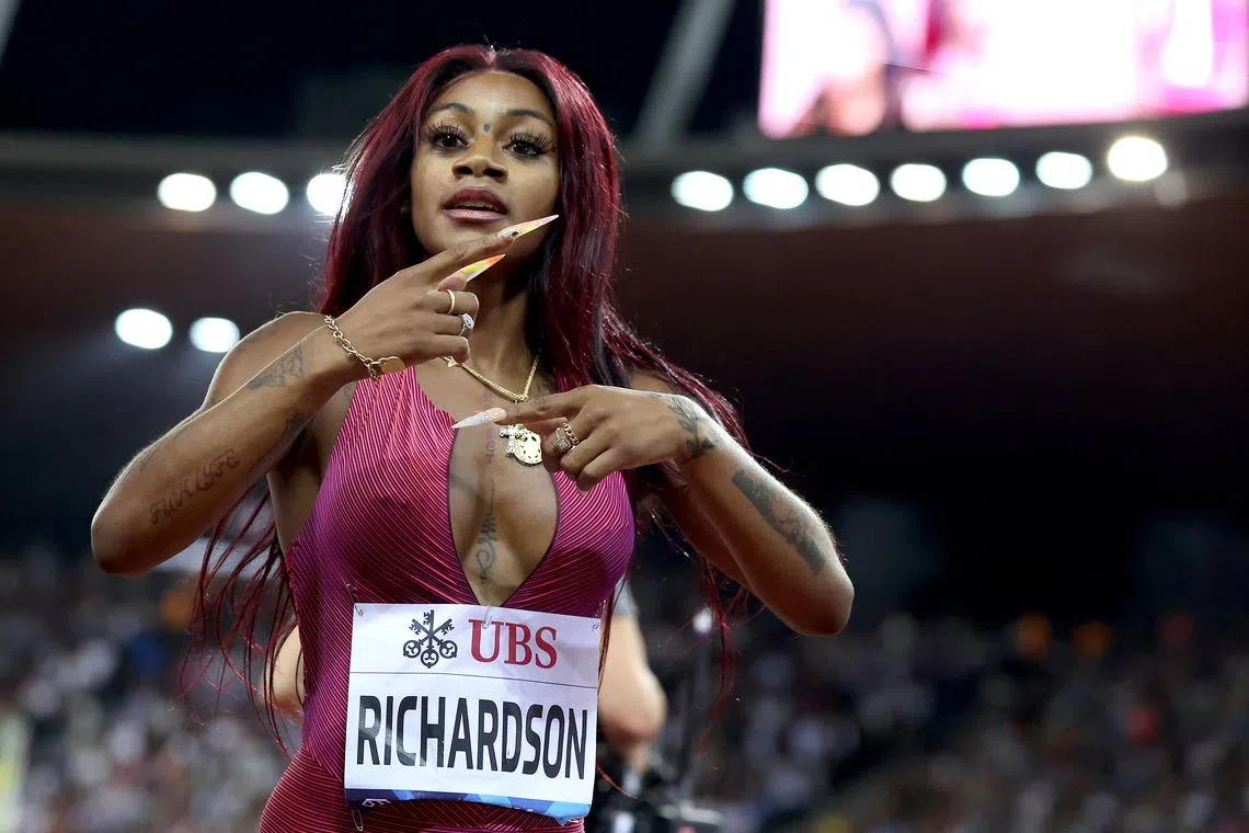Sha'Carri Richardson competing in the women's 100m during the Weltklasse Zurich 2022, part of the 2022 Diamond League series, in September.