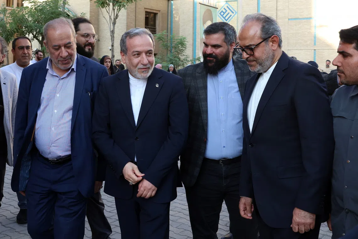 Iranian foreign minister Abbas Araghchi (centre) visiting an art exhibition dedicated to the victims of Minab School, which was destroyed in a US attack at the beginning of the war, in Tehran, on Aug 28.