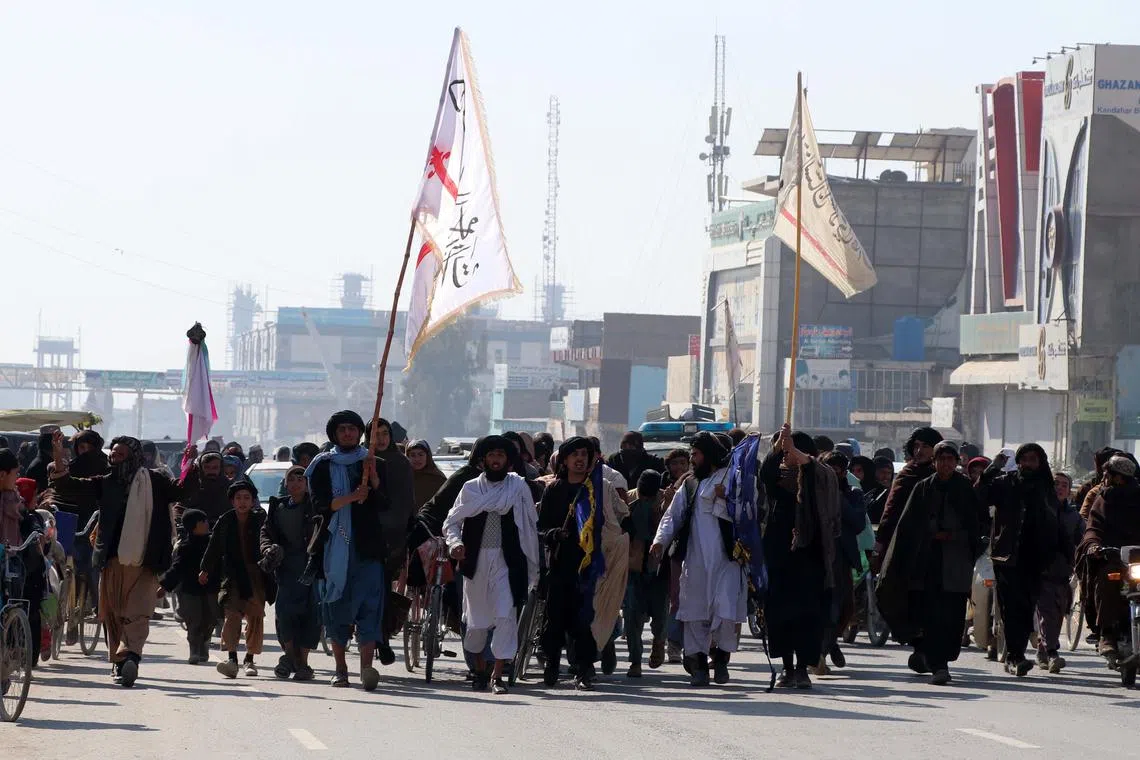 People shout slogans during a protest against Sweden and the Netherlands, in Kandahar, Afghanistan, 25 January 2023. 