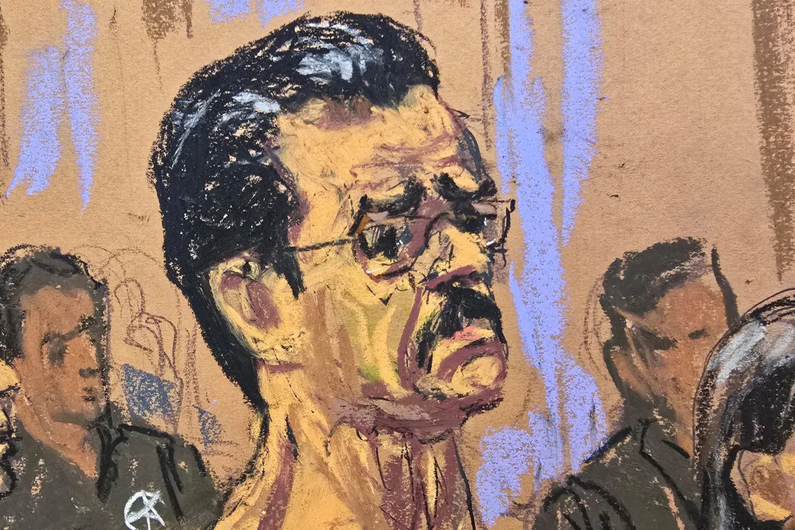 Ousted Venezuelan President Nicolas Maduro stands at a hearing before U.S. District Judge Alvin Hellerstein, who set a trial date of June 1, 2027 to face U.S. drug trafficking charges at the Daniel Patrick Moynihan United States Court House in New York City, U.S., July 22, 2026 in this courtroom sketch. REUTERS/Jane Rosenberg