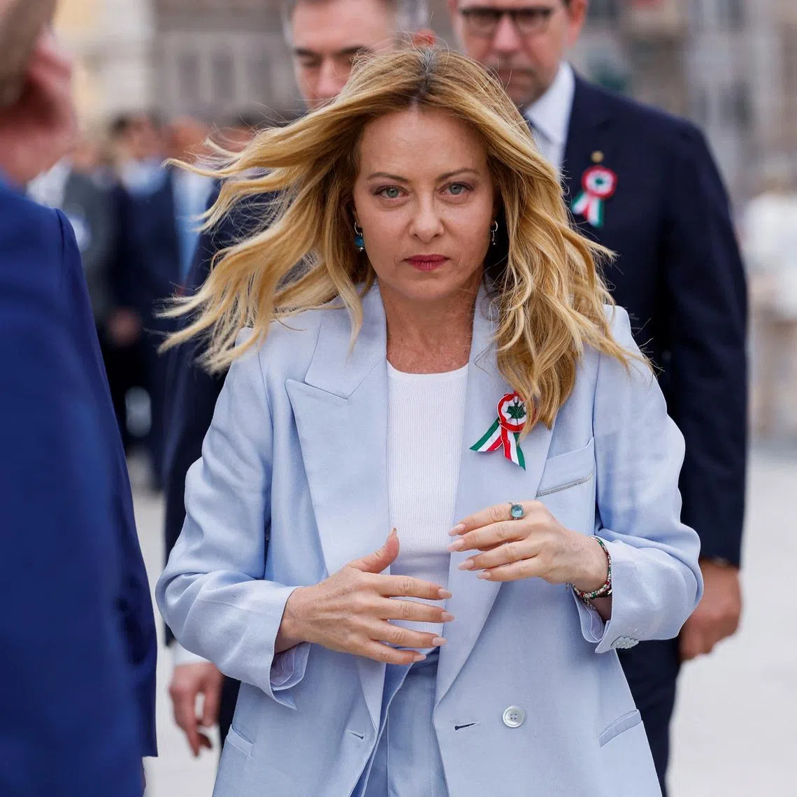 Italy's Prime Minister Giorgia Meloni walks on the day of the Republic Day military parade in Rome, Italy, June 2, 2026. REUTERS/Remo Casilli