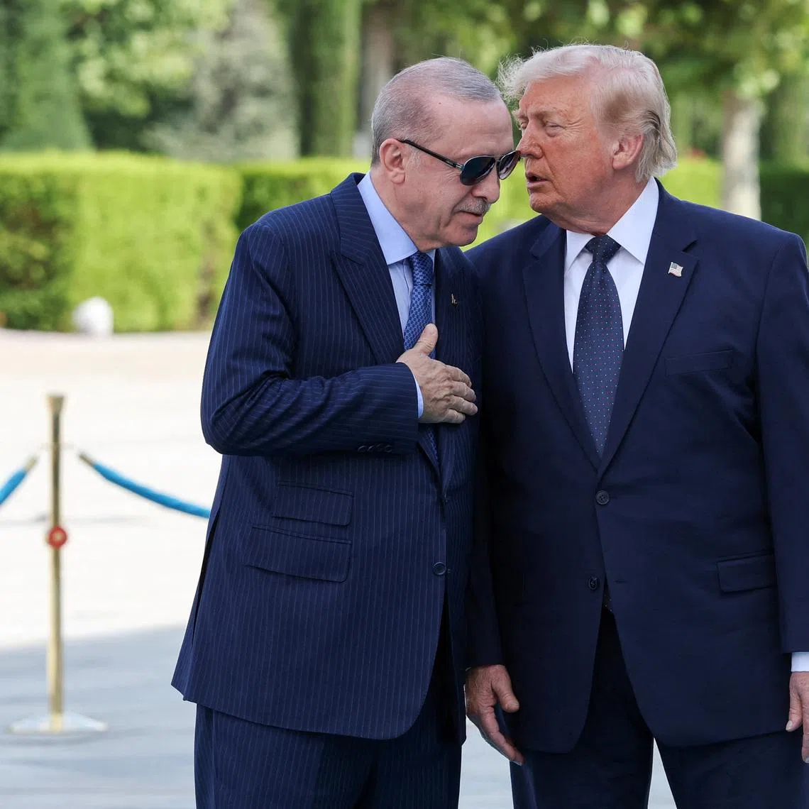 Turkish President Recep Tayyip Erdogan (left) met his US counterpart Donald Trump at the airport on July 7 and then walked arm-in-arm with his “dear friend”.