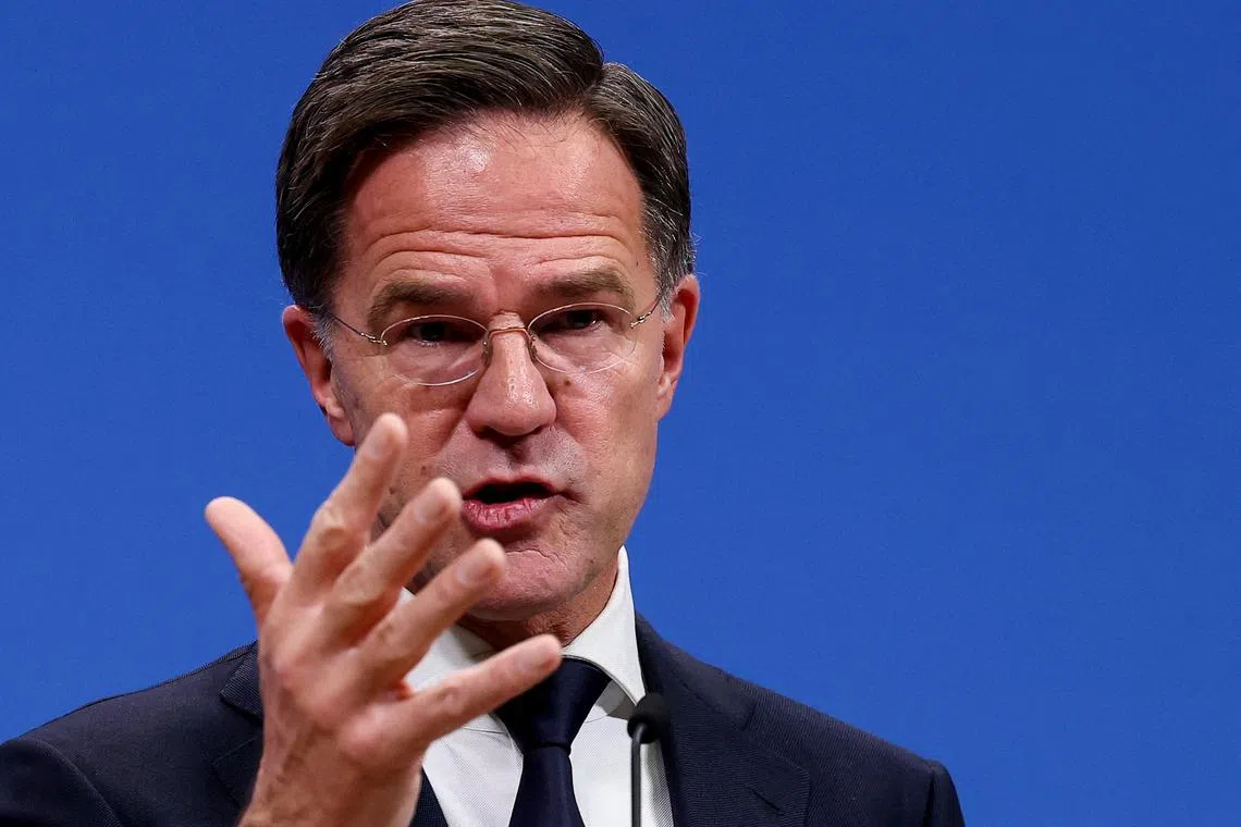 NATO Secretary General Mark Rutte holds a press conference during a NATO foreign ministers meeting at the Alliance's headquarters in Brussels, Belgium December 3, 2024. REUTERS/Yves Herman