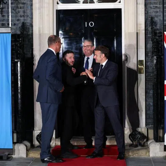 British Prime Minister Keir Starmer, Ukrainian President Volodymyr Zelensky, French President Emmanuel Macron and German Chancellor Friedrich Merz meeting on June 7 at 10 Downing Street, in London, Britain.