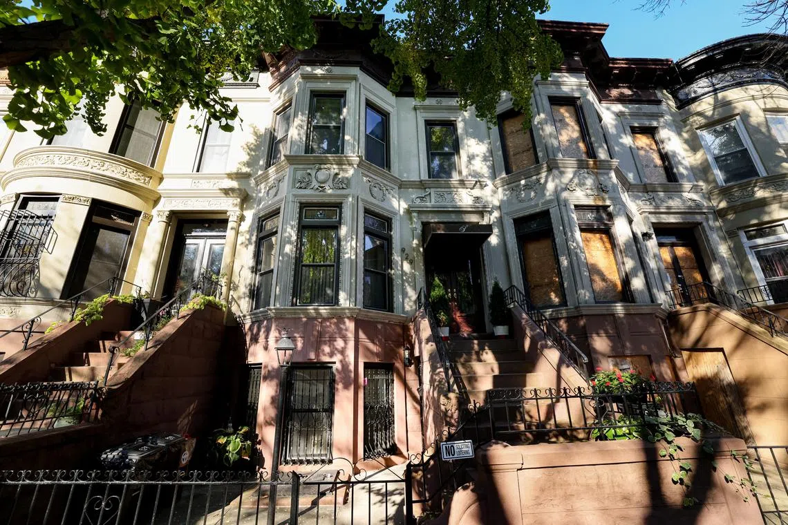 A view of a house connected to New York City Mayor Eric Adams' chief election campaign fundraiser, Ms Brianna Suggs, which was raided by FBI agents, in New York City,.