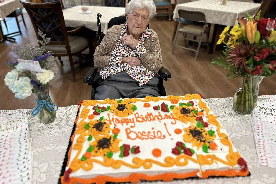 Bessie Hendricks, born in 1907, celebrates her 115th birthday at Shady Oaks Care Centre in the US, where she lived.