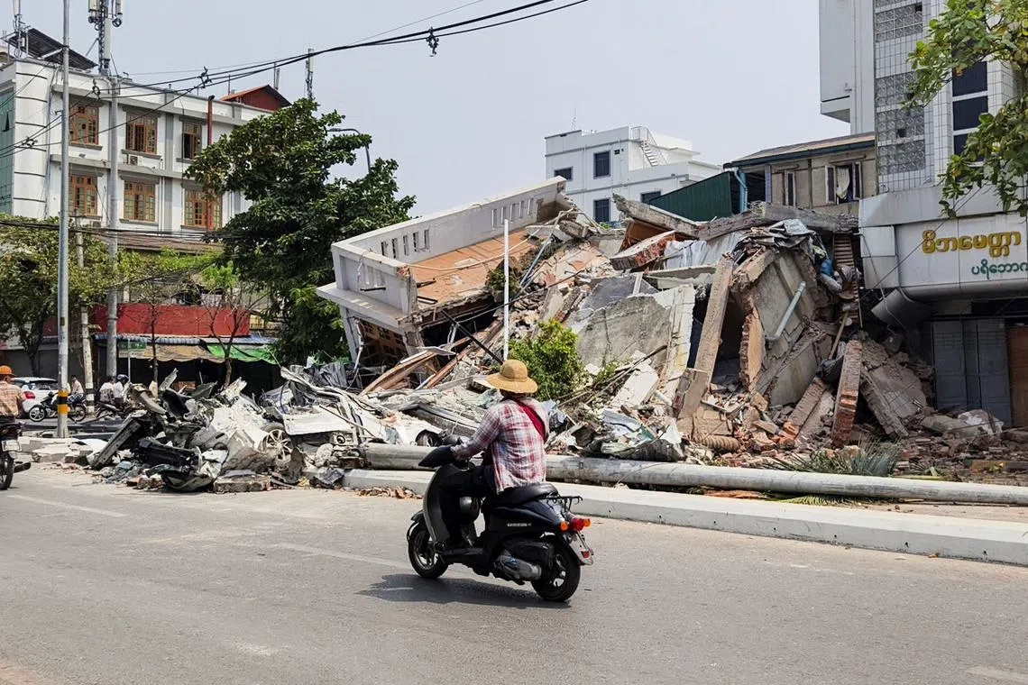 FILE PHOTO: A view shows debris after a strong earthquake struck central Myanmar, in Mandalay, Myanmar, March 29, 2025. REUTERS/Stringer/File Photo