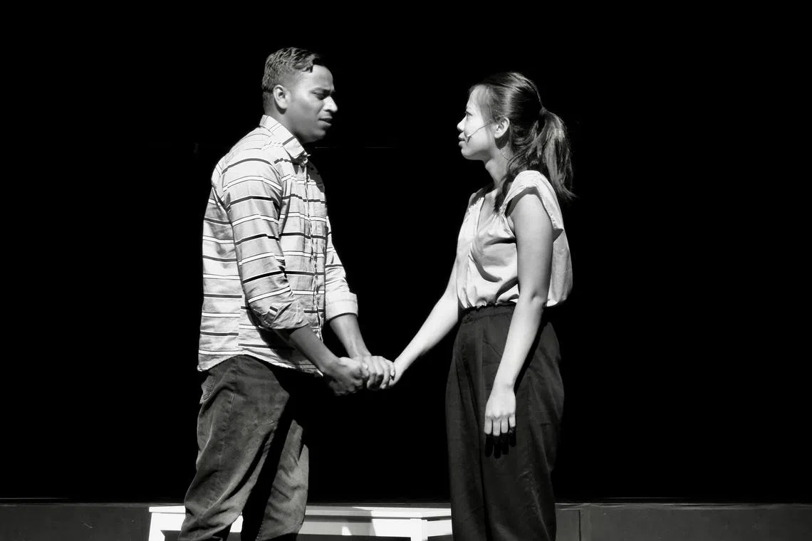 Arif (AK Zilani) and Ani (Deni Apriyani) play a couple in Birds Migrant Theatre's Foreign Bodies which played at the 