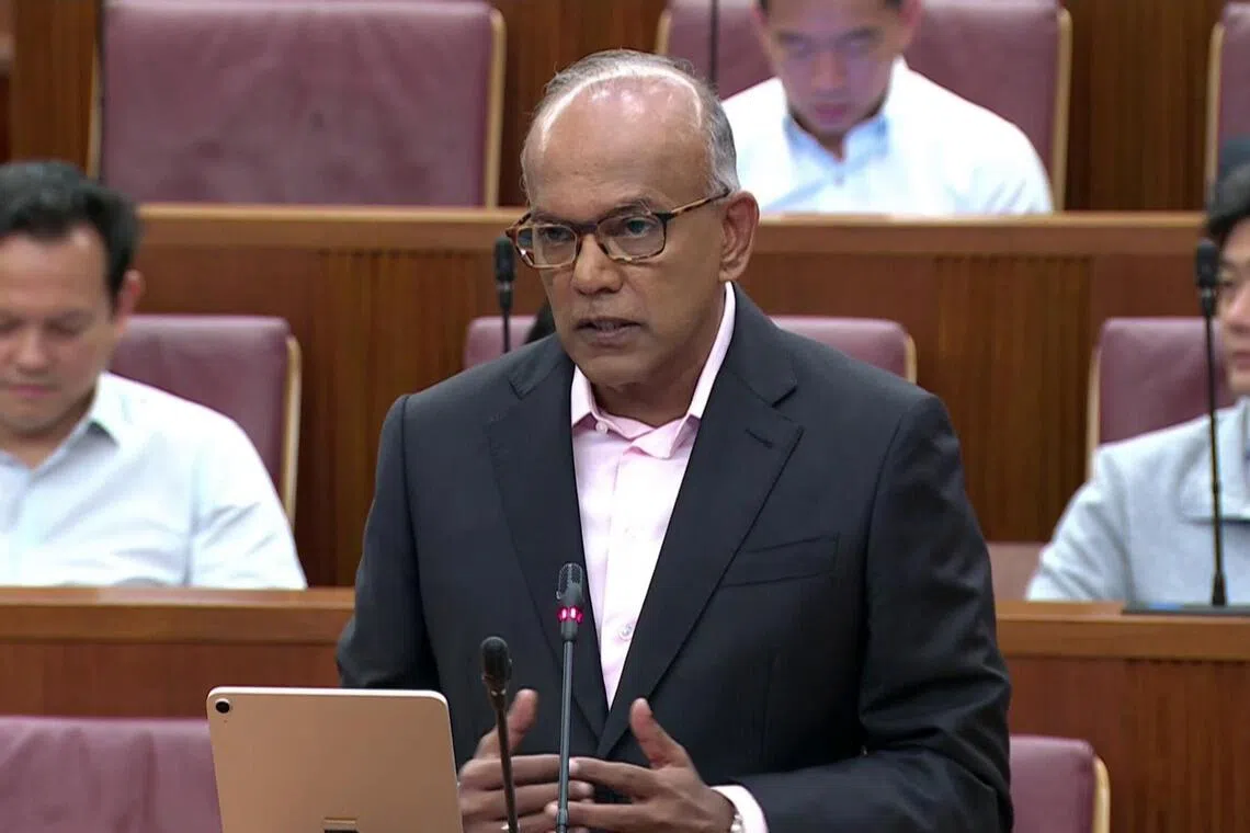 K. Shanmugam speaking at the Parliament on Oct 14, 2025.