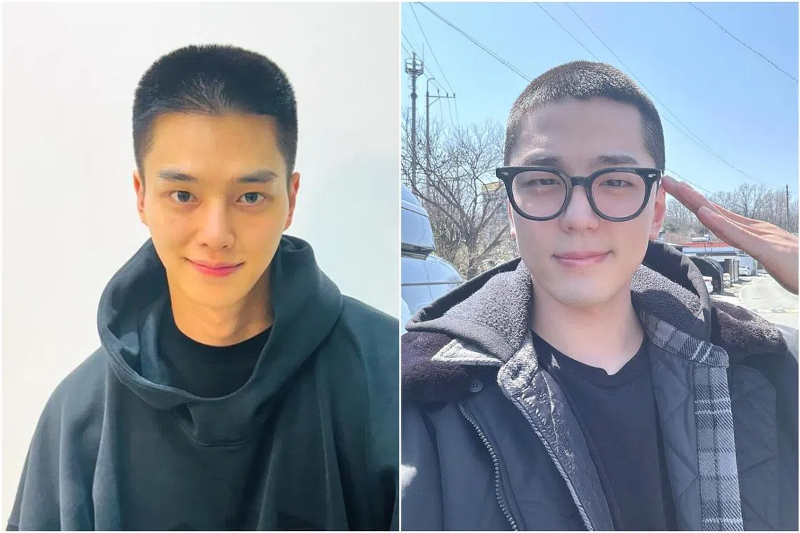 Song Kang (left) enlisted for military service on April 2, while Kim Min-kyu enlisted a day before Song.