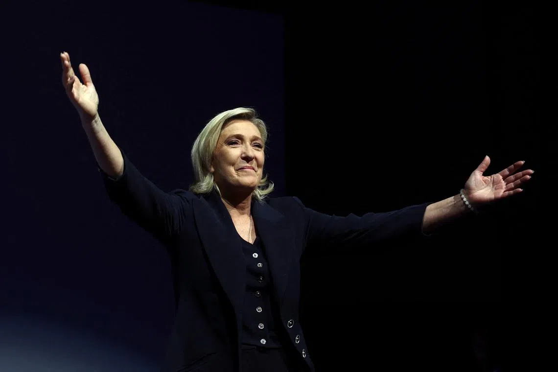 Marine Le Pen’s far-right National Rally party was seen winning around 34 per cent of the vote. 