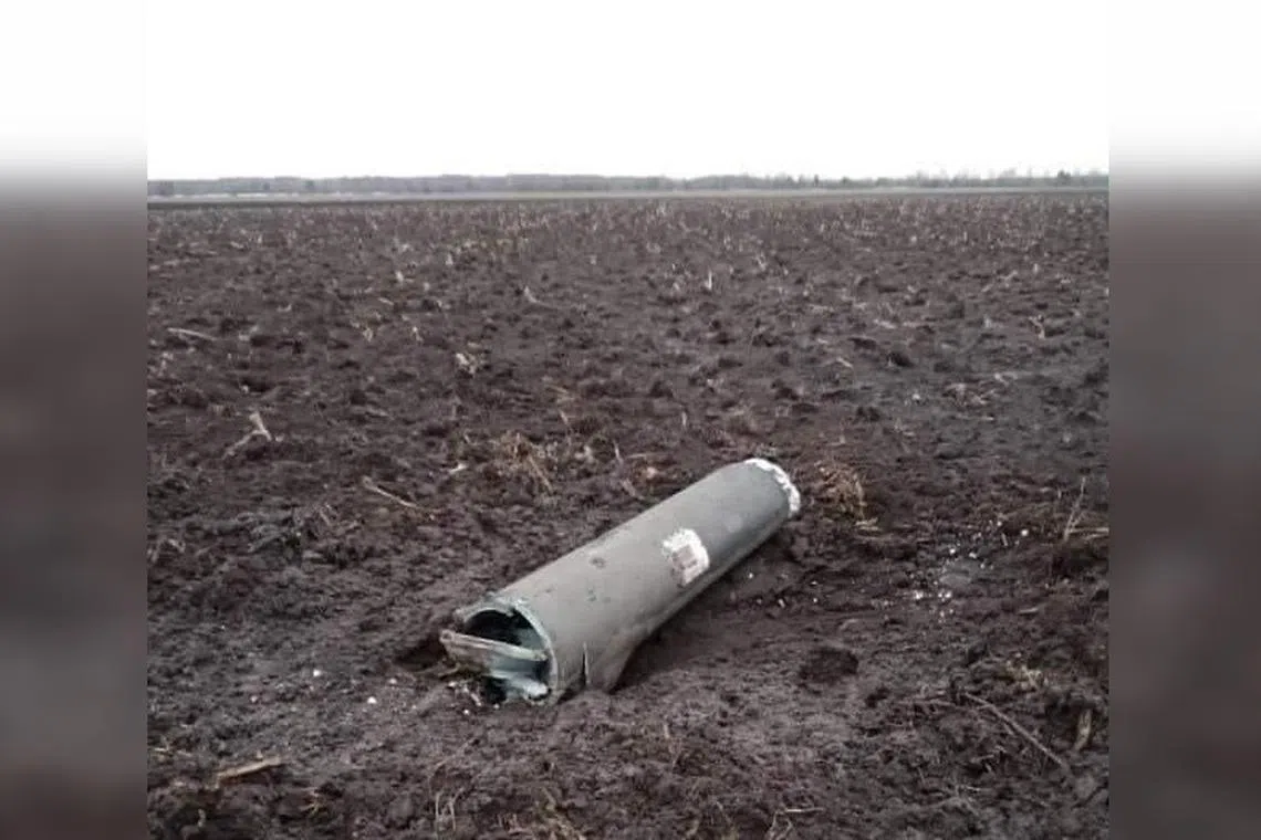 Photos and video appeared on social media of what was said to be parts of an S-300 missile lying in an empty field.