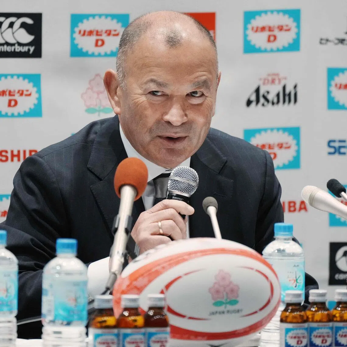 Japan head coach Eddie Jones speaks during a press conference following the announcement of the 2027 Rugby World Cup pool draw.