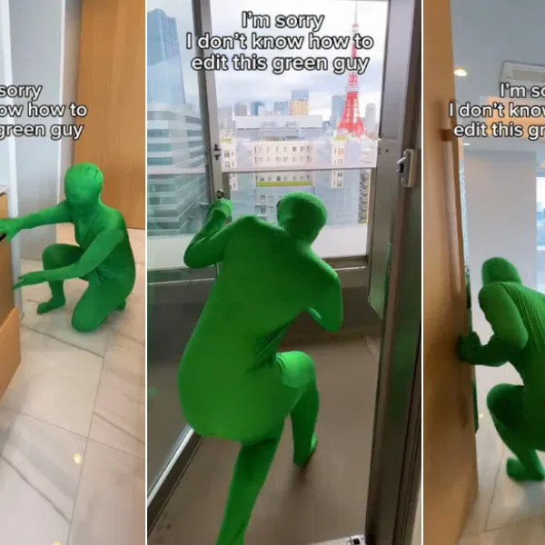 A video by a Tokyo realtor has gone viral after it showed a person in a full-body green-screen suit darting through a luxury apartment.