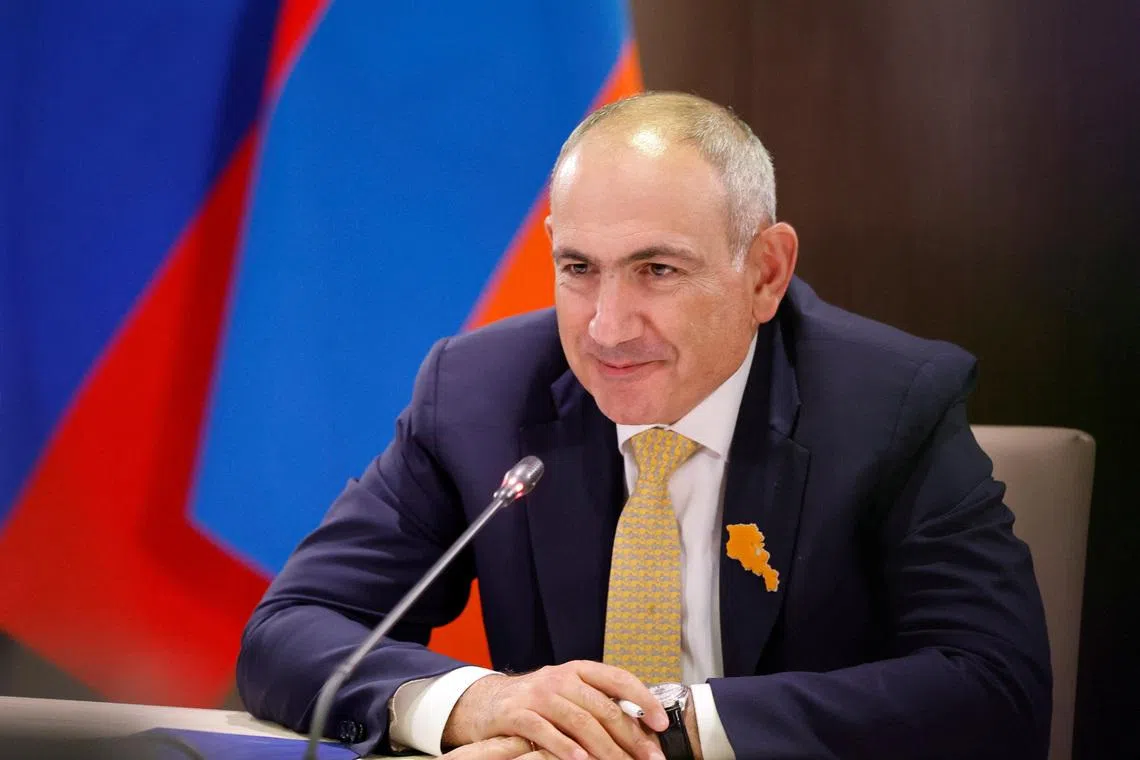 Armenian Prime Minister Nikol Pashinyan attends a meeting with Russian Prime Minister Mikhail Mishustin on the sidelines of the Innoprom 2026 international industrial exhibition in Yekaterinburg, Russia, July 6, 2026. Sputnik/Dmitry Astakhov/Pool via REUTERS