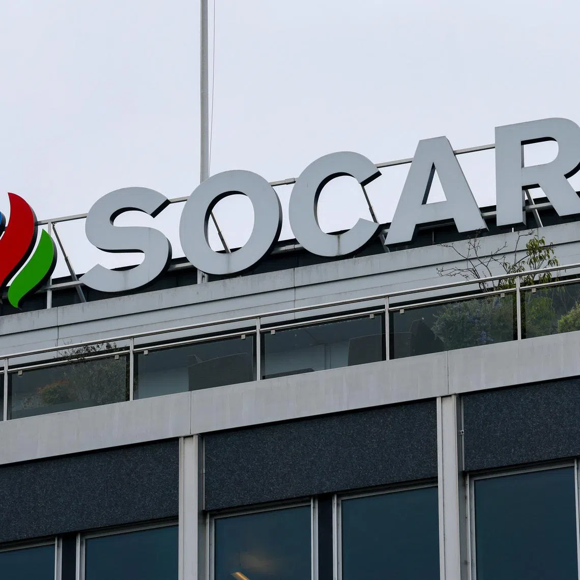 A logo of Azerbaijan's state oil company SOCAR on a building in Geneva, Switzerland, March 18, 2026. REUTERS/Denis Balibouse