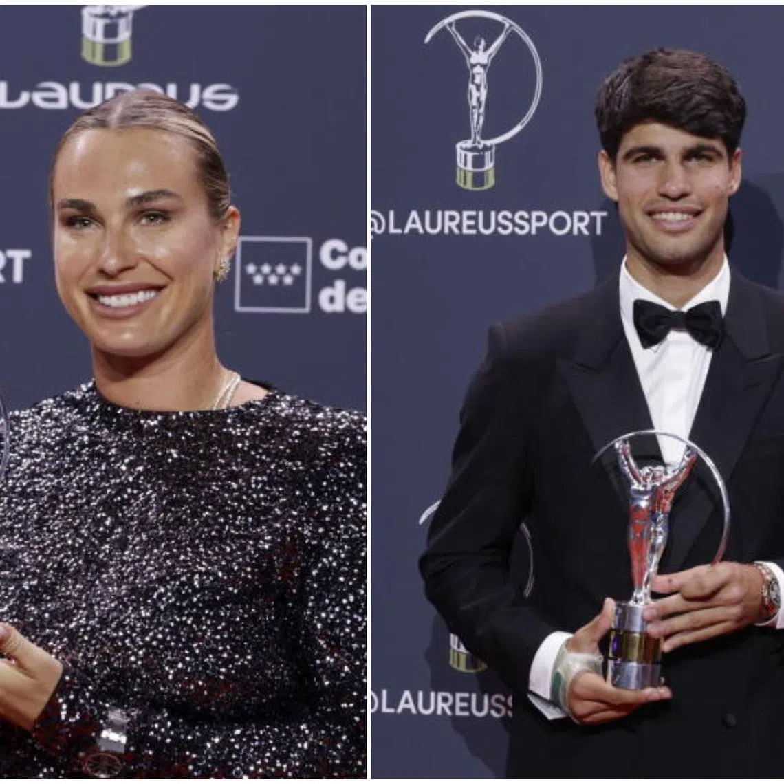 Aryna Sabalenka (left) and Carlos Alcaraz were crowned Sportswoman and Sportsman of the Year at the Laureus Awards.