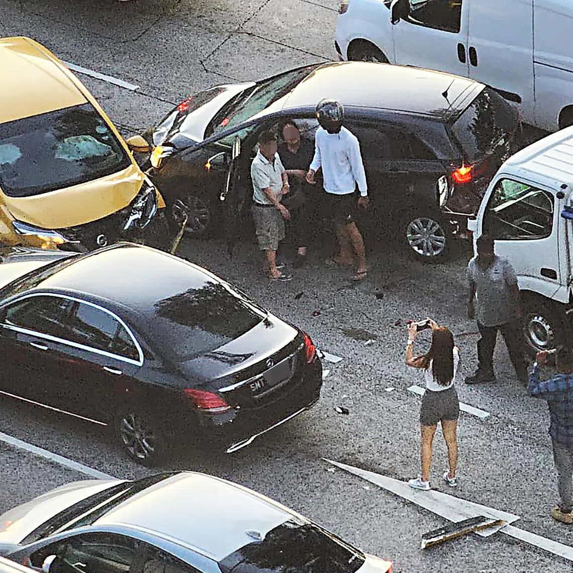 The accident involved three cars and a lorry.