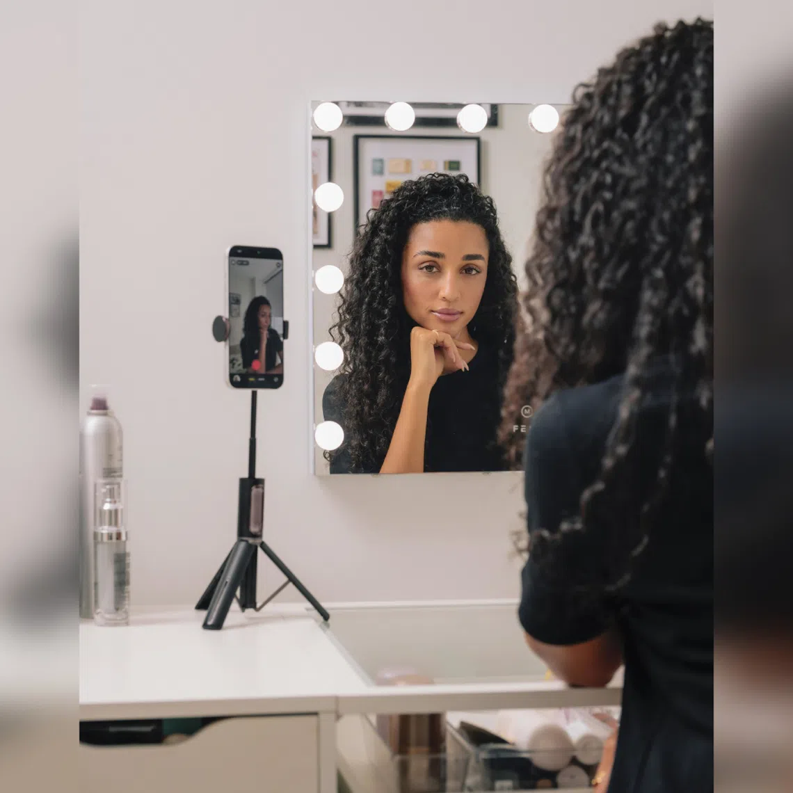 Influencer Eloise Dufka filming herself as she does her make-up at her vanity at home in New York on July 27.