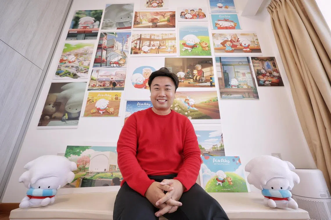 Peter Draw created the first iteration of Ai, the boy with the blue scarf and red sweater, in 2001 after his grandfather died. ST PHOTO: KEVIN LIM