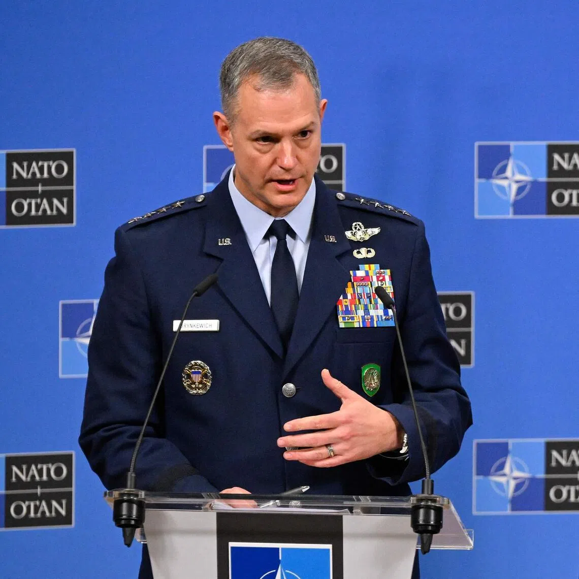 NATO’s Supreme Allied Commander Europe, General Alexus Grynkewich, taking part in a press conference at NATO headquarters in Brussels on May 19.