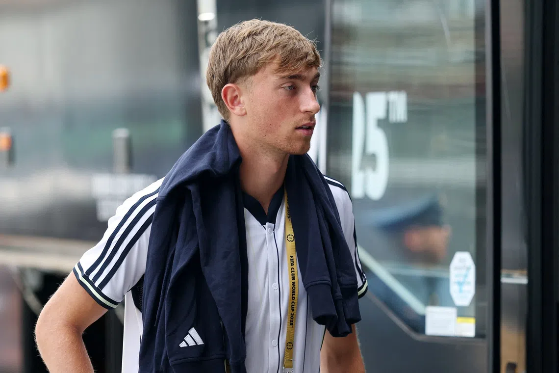 Soccer Football - FIFA Club World Cup - Semi Final - Paris St Germain v Real Madrid - MetLife Stadium, East Rutherford, New Jersey, U.S. - July 9, 2025 Real Madrid's Dean Huijsen arrives at the stadium before the match REUTERS/Hannah Mckay