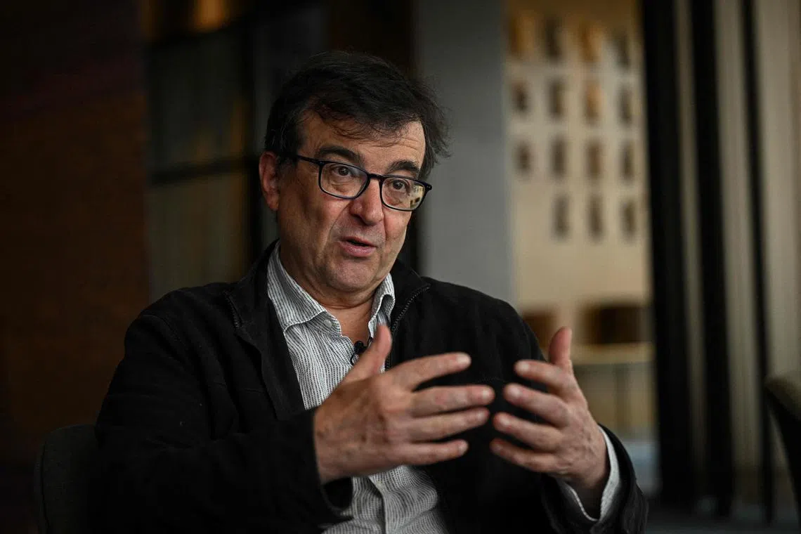 Spanish writer Javier Cercas speaks during an interview in Bogota, Colombia, on April 29.