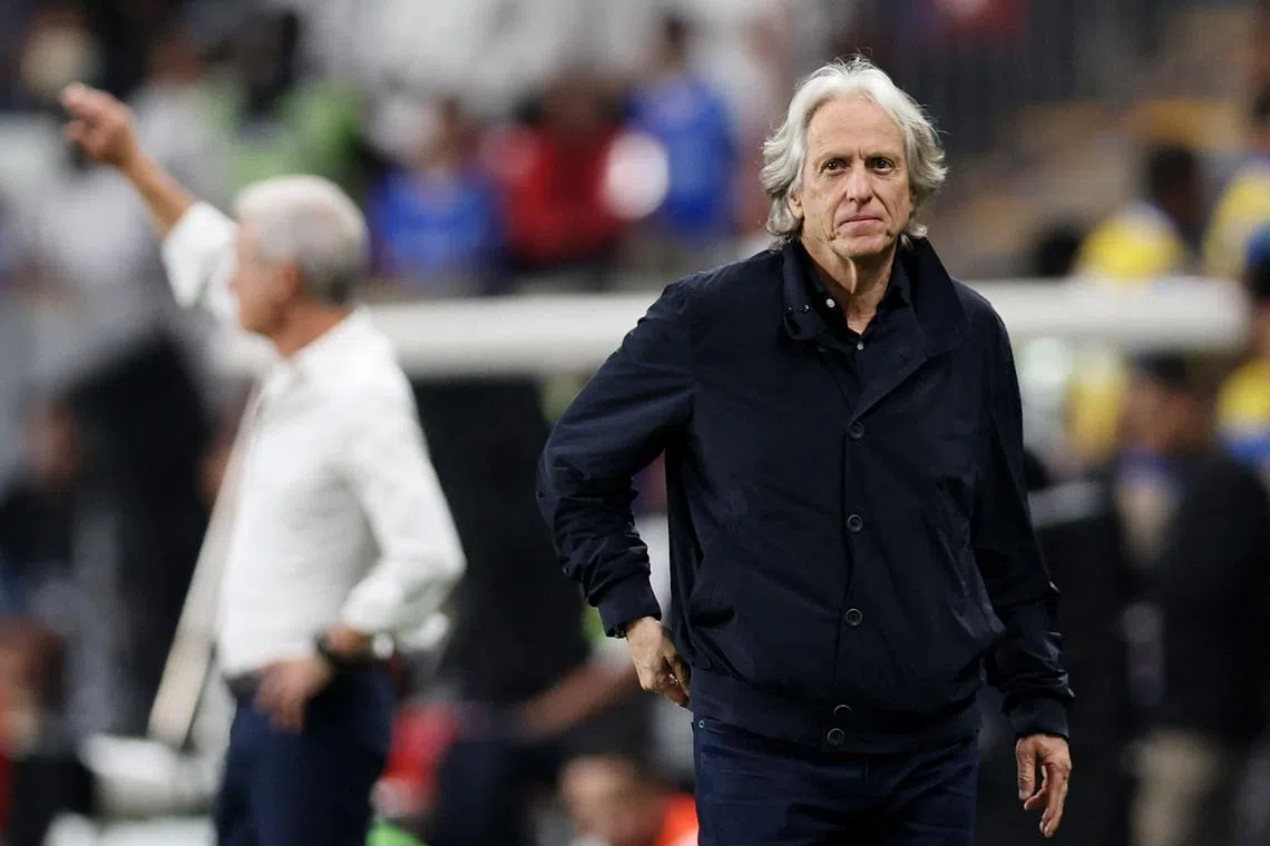 FILE PHOTO: Soccer Football - Saudi Super Cup - Semi Final - Al Hilal v Al Nassr - Mohammed bin Zayed Stadium, Abu Dhabi, United Arab Emirates - April 8, 2024 Al Hilal coach Jorge Jesus as Al Nassr coach Luis Castro looks on REUTERS/Stringer/File Photo