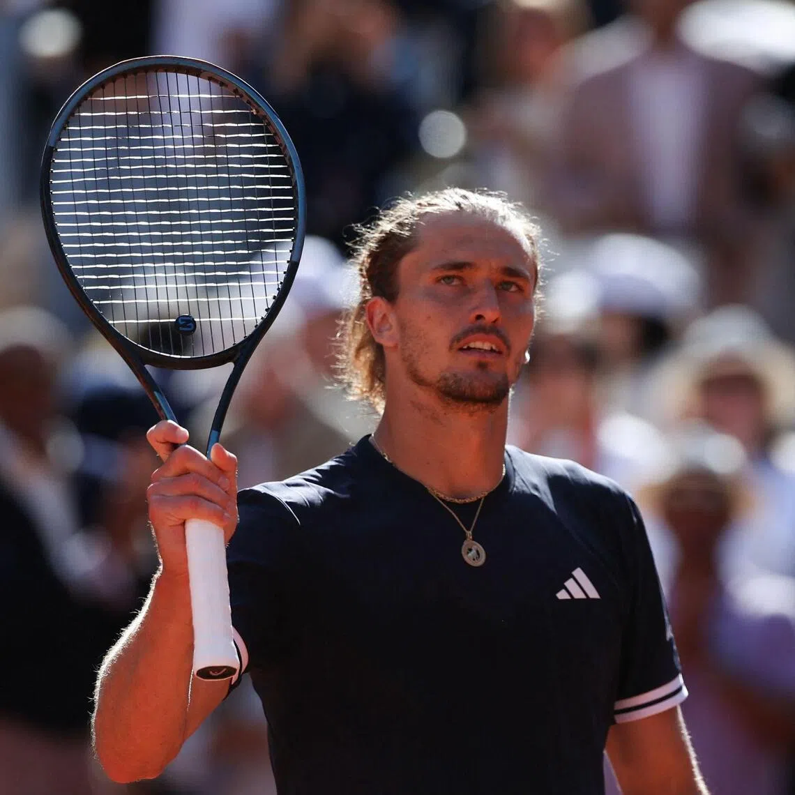 Germany's Alexander Zverev celebrates after defeating Jakub Mensik of the Czech Republic on June 5 in their French Open semi-final..