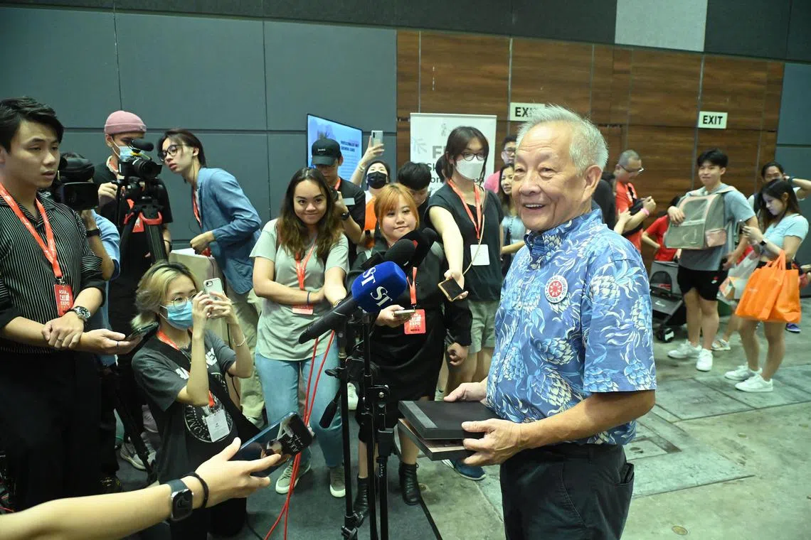 Picture of Mr Ng Kok Song during the media door stop while attending the Asia Cat Expo on Saturday, 29 July at Suntec Singapore Convention and Exhibition Centre.


He will be interacting with fellow cat lovers and spending time with
members of the Cat Welfare Society.