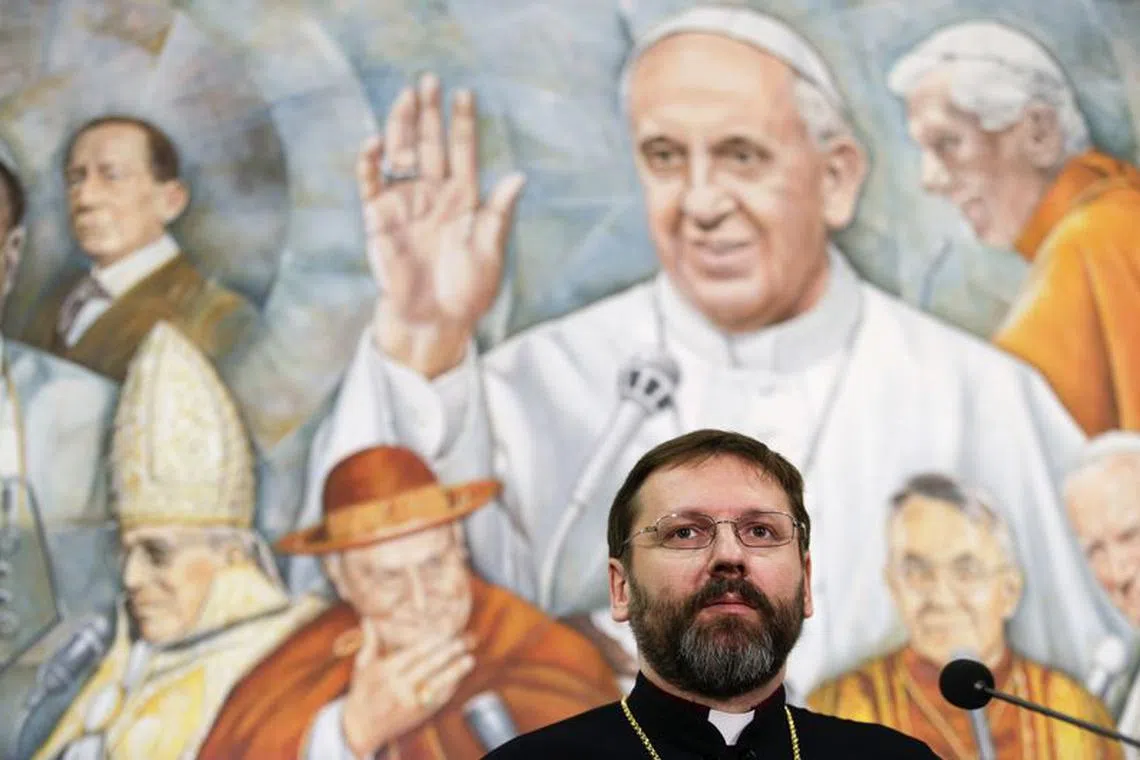 FILE PHOTO: Kiev's Archbishop Sviatoslav Shevchuk leads a news conference on the recent events in the Ukrainian capital, at the Vatican radio headquarters in Rome February 25, 2014.  REUTERS/Max Rossi/File Photo